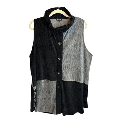 Damee Blouse Women's Size 1X Tunic Velour Velvet Sleeveless Black Gray