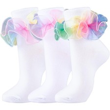 Women's Big Ruffle Socks Double Lace Turn Cuff 9-11 Size Cotton Frilly Casual