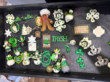 Irish Shamrock christmas Ornament Assortment, Green & White, glass ceramic resin