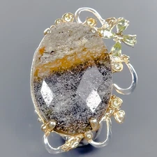 Unique Design Natural Sunstone Brooch 925 Sterling Silver  /NB27173