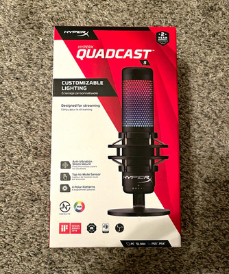 HyperX QuadCast S USB Black RGB Mic w/ Tap-to-Mute, Shock Mount, Gain Control