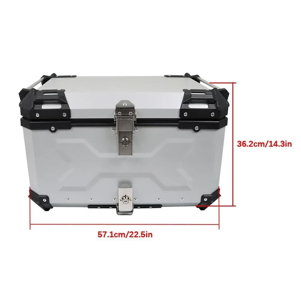 Silver 65L Motorcycle Tour Tail Box With Security Lock Waterproof Top Case Foto 2 de 4