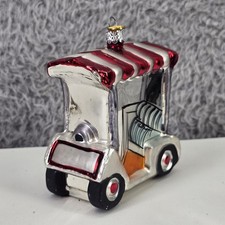Kurt Adler Golf Cart Christmas Ornament Hand Blown Glass Hand Painted Golfer Art