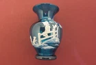 Fenton Mary Gregory style Art Glass Vase-7"-Handpainted Boy on fence with dog