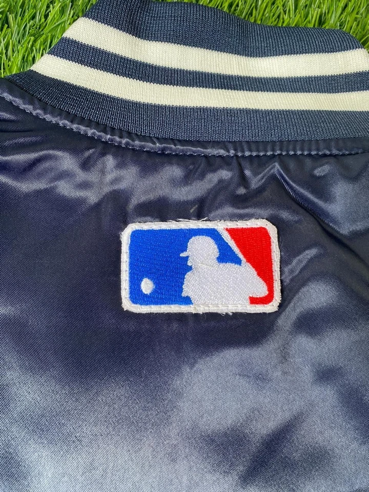 NY Yankees Vintage 90s Athletic Jacket Blue Satin Bomber Style Varsity Jacket - Image 4 of 4