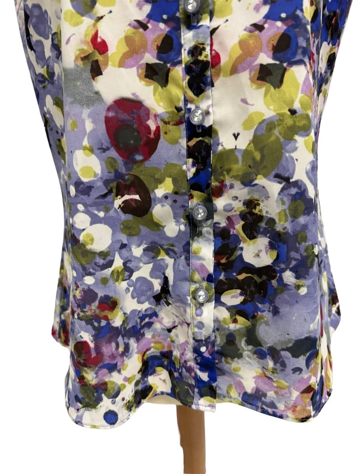 Blusa para mujer Spense sin mangas con volantes multicolor floral con botones talla M Foto 2 de 4