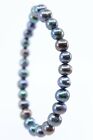 Genuine Fresh Water Black Pearl Bracelet - 7mm, Oval - Stretchable, for Women