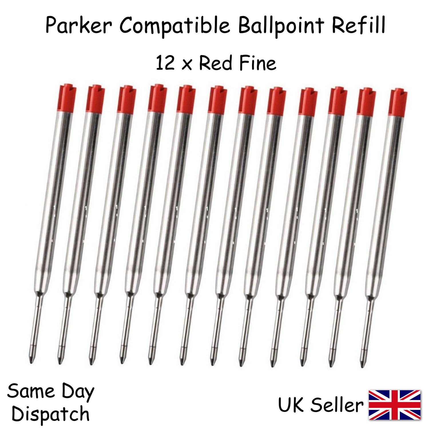 PARKER COMPATIBLE BALL POINT PEN REFILL INK FINE RED X12 eBay