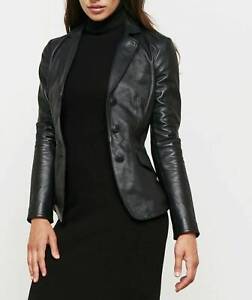 Three Button Clouser Blazer-GD17 Women's Genuine Lambskin Leather Jacket