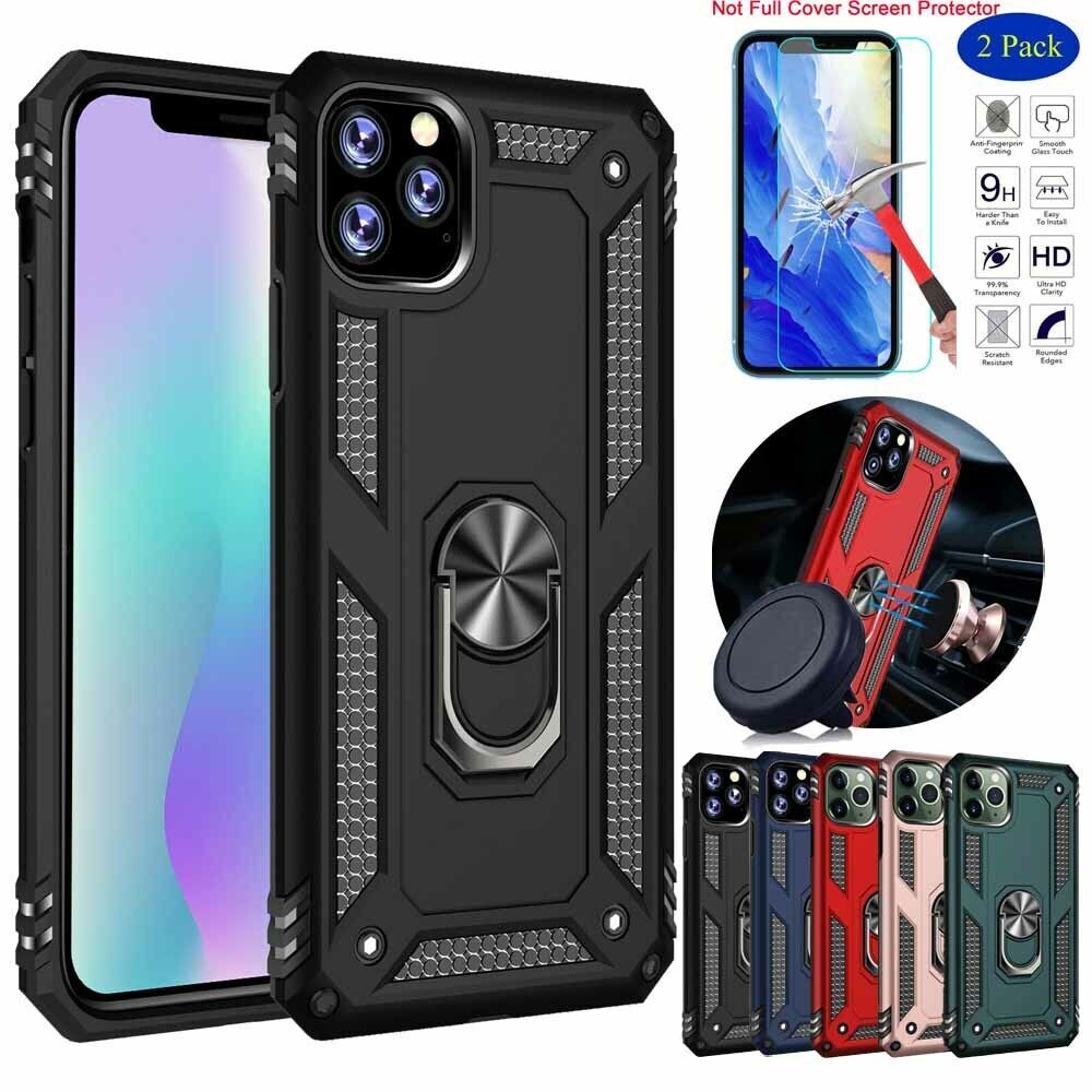 For iPhone 11 Pro Max 11 Metal Ring Stand Case Cover+Screen - Main Image