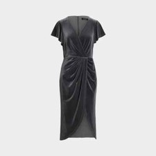 Lauren Ralph Lauren Dress Women's 12 Gray Velvet Side Slit Flutter Sleeve ERK620