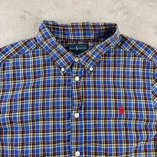 Polo Ralph Lauren Shirt Kids XL 18-20 Blue Plaid Long Sleeve Red Pony Preppy