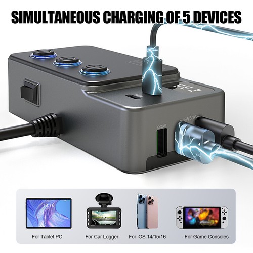 5 Way Multi Car Cigarette Lighter Socket Extension Splitter USB Charger DC 12V - Picture 5 of 12