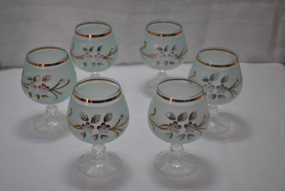 6 Cognac Schwenker Böhmen Bohemia Glas Emailmalerei Kristallglas Handarbeit - Bild 2 von 4