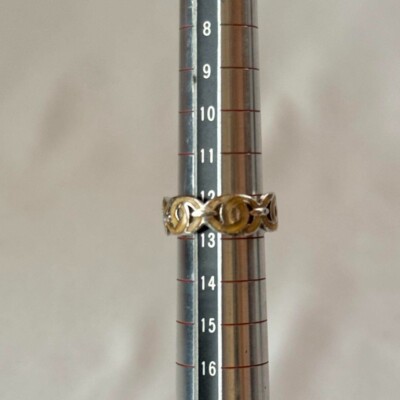 アクセサリー Chanel Coco Mark Ring 04P Vintage Size13 Auth CHANEL Coco Mark Ring US 6.5 Metal Silver Beige Vintage