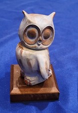 Vintage MCM 1960s Ceramic Owl Figurine Green Gold Handpainted Head Turns 