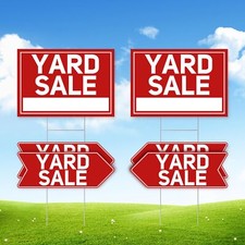 6 Pcs Yard Sale Signs with Stakes 17x12" and 17x6" Arrow Double-Sided Kit