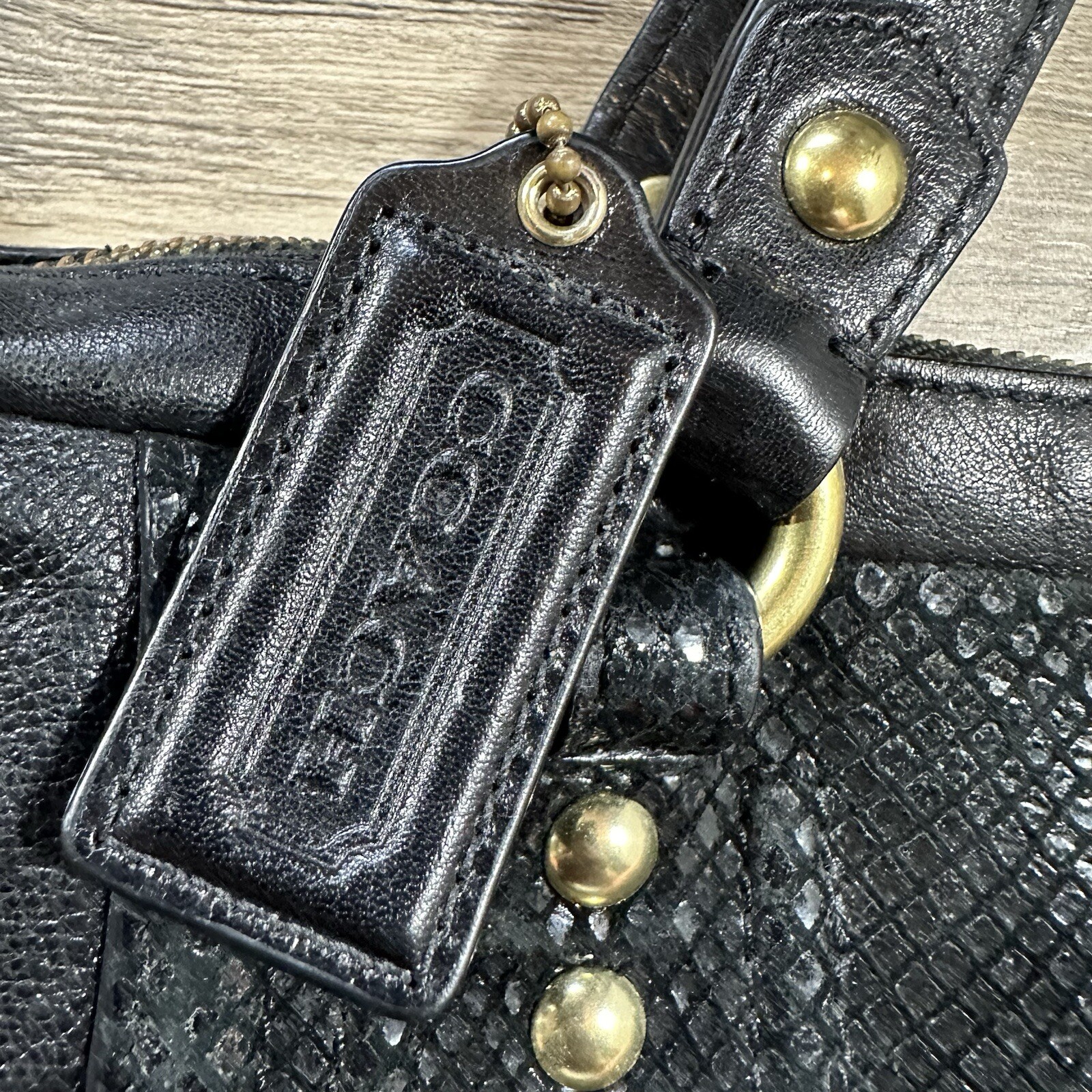 Coach Ashley Black Leather Python Trim Purse Shou… - image 7