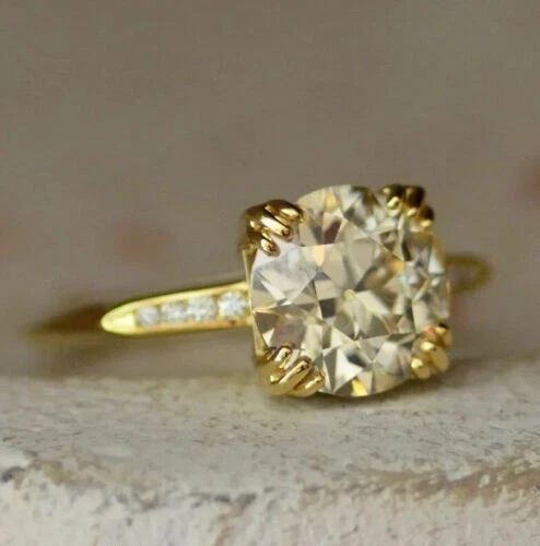 Antique Art Deco 3.60 Ct Round Diamond Vintage Wedding Ring 14K Yellow Gold Over