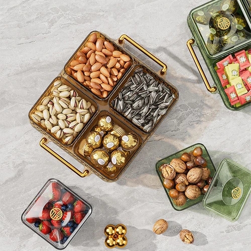 Home Food Storage Tray Dried Fruit Snack Serving Plate Candy Nuts Dish With Lid - Picture 10 of 35