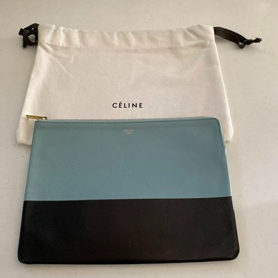 CELINE Clutch bag Women's Bag with storage bag Logo bicolor mint black