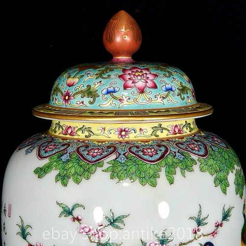Maceta tanque tapa pájaro flor dinastía porcelana esmaltada china Yongzheng de 9" antigua - Imagen 4 de 9
