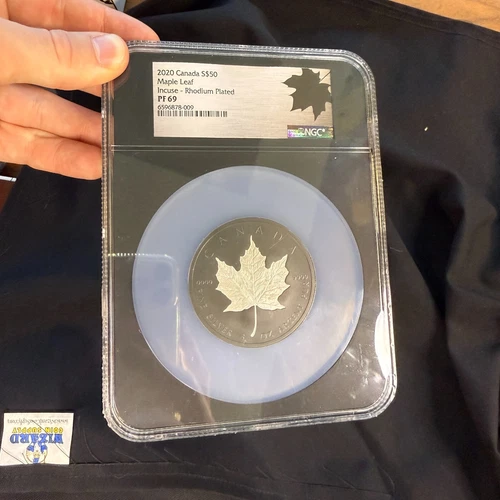 2020 Canada $50 Canada Maple Leaf Rhodium 3 Oz Incuse Silver Coin NGC PF69