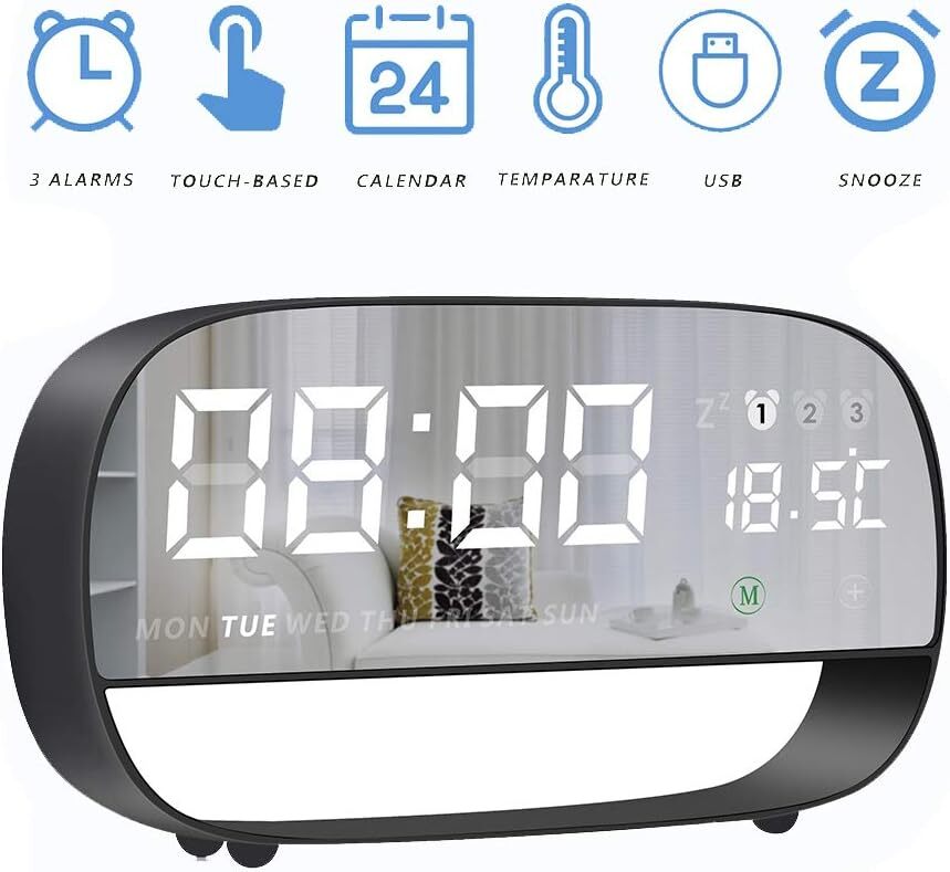 LED Digital Alarm Clock with 3 Snooze Alarms, Easy to Set, Modern Digital Clock