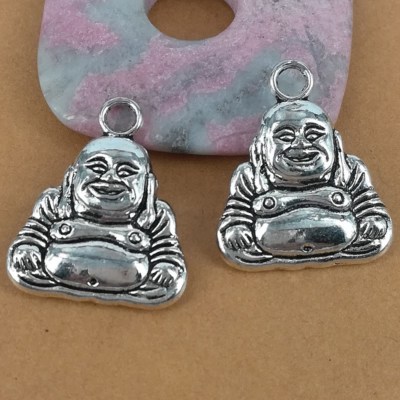 50PCS tibetan silver color crafted 2sided Buddha design charms H0462