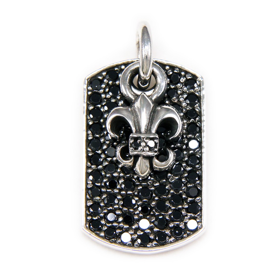 FLEUR DE LIS DOG TAG ICED 925 STERLING SILVER BIKER GOTHIC CHARM