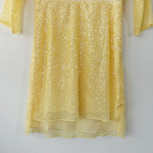 Cocktail Yellow Dress XS Sequin Allover Party Demure HALSTON HERITAGE 2 NWT - Picture 8 of 14