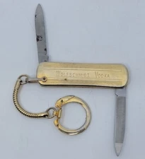 Carstairs Gold Tone Imperial Pocket Knife Key Chain Wolfschmidt Vodka Antique