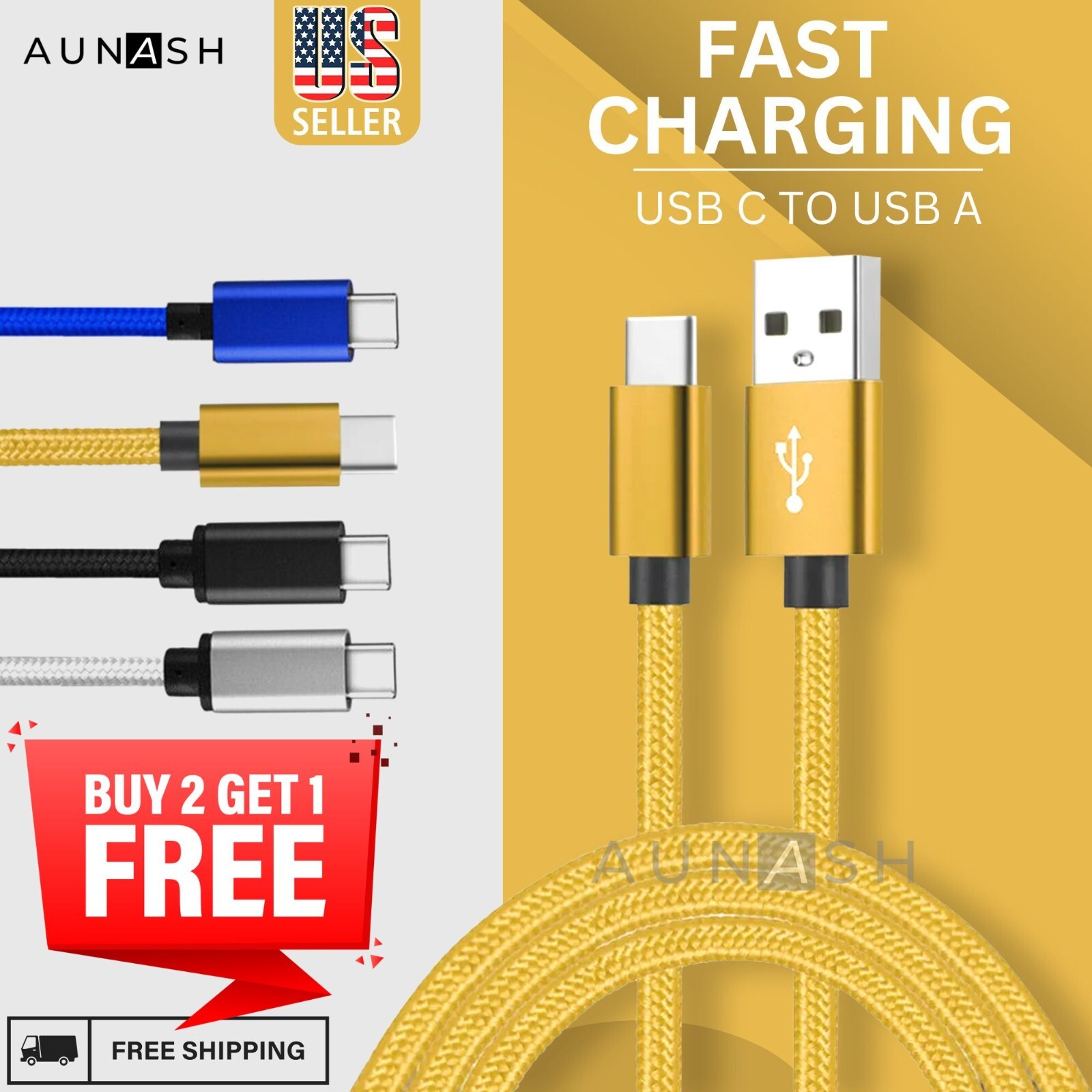 USB A to USB C Fast Charging Nylon Braided Cable for Android Devices  
