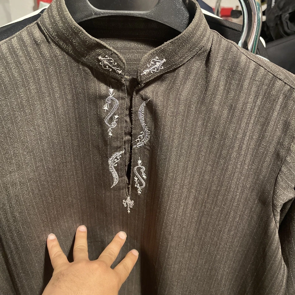 Men's Black Shirt Kurta Cotton Ethnic Clothing Dress Charcoal Without PJ - Image 3 of 4