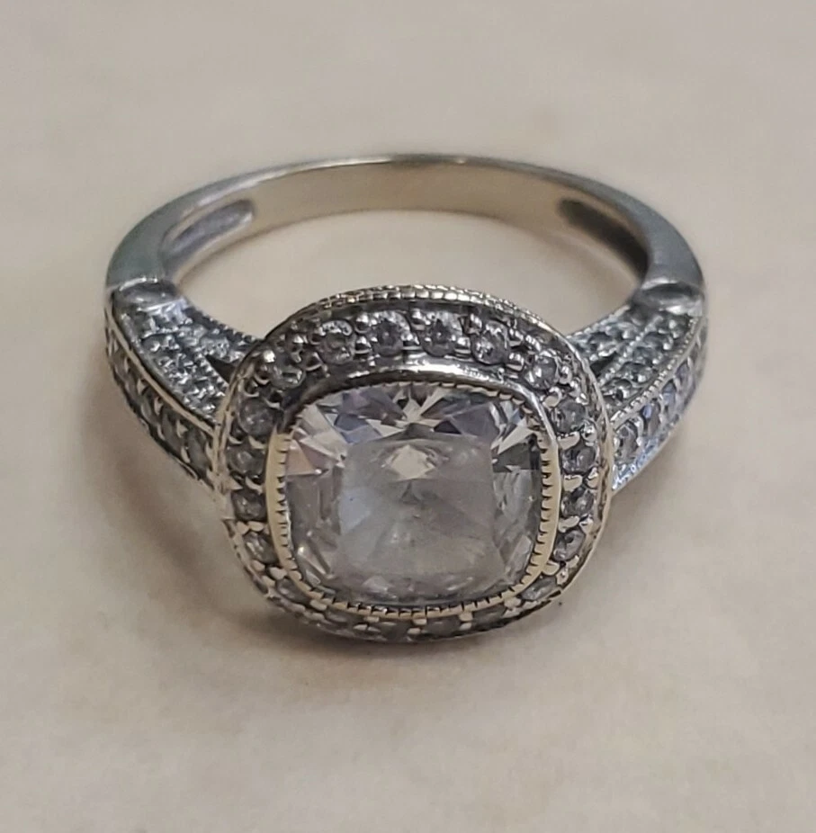 Marked SW 14k White Gold Solitaire CZ Ring with Accents Size 6 eBay