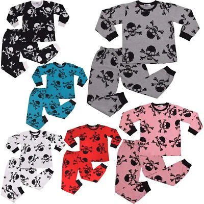 Kids Girls Boys Skull Bones Pyjamas Children PJs 2 Piece Cotton Set Nightwear