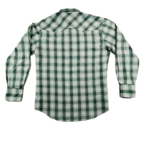 Vtg Wrangler Wrancher Men's Medium Western Wear Pearl Snap Plaid Turquoise Shirt - Picture 3 of 9