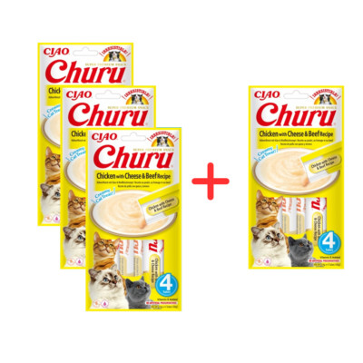 Inaba Cat Churu 4x56g Cremiger Snack Für Katzen Paste Mit Huhn Käse Und Rind