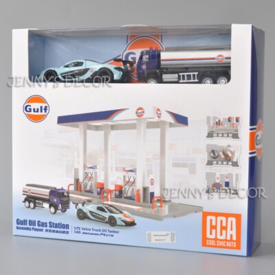 Gulf Oil Gas Station Assembly Playset McLaren P1 GTR Volvo Truck