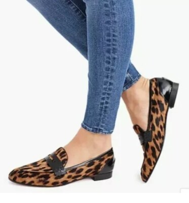 J.CREW ACADEMY PENNY LOAFERS IN LEOPARD CALF HAIR J8502, SZ  display picture 1