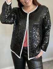 Vintage Stenay Black White Sequinned Beaded Jacket Size Medium Trophy festival