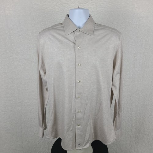David Donahue Dress Shirt Mens 16 M/L Tan Brown Geometric Fusion Button Up