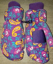 girls size 4/6X purple paisley WINTER MITTENS GLOVES knit cuff THICK PADDED WARM