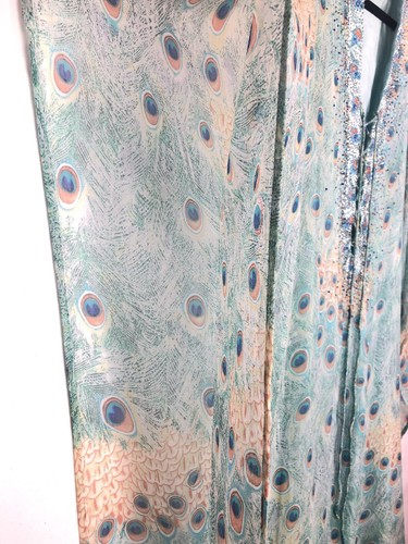 Camilla Kaftan Vintage Silk Lace Up Midi Lined & Swarovski Beads Peacock Print - Picture 8 of 22