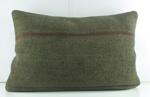 Decorative Turkish Kilim Lumbar Pillow Cover 16x23 Brown Red Kilim Sofa Cushion - Picture 4 of 9
