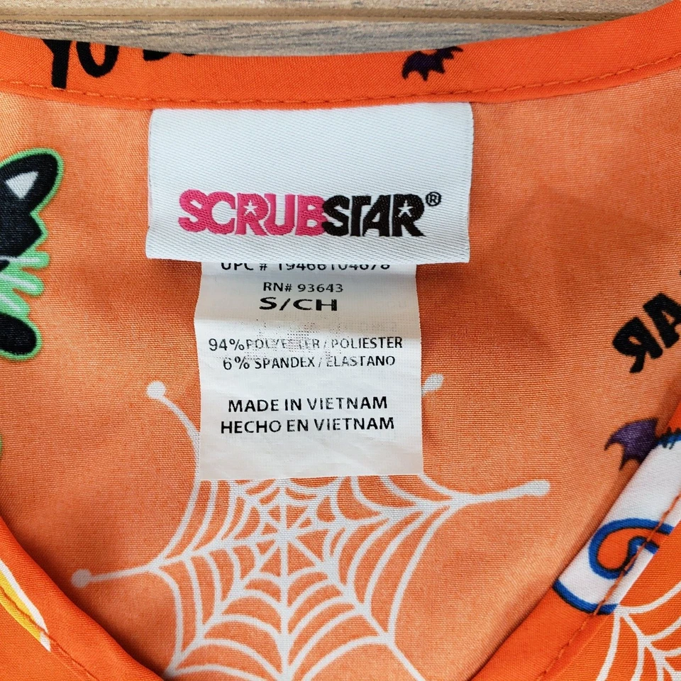 ScrubStar Scrub Top Woman's Orange Wrap Halloween Size S Creep It Real - Image 3 of 4