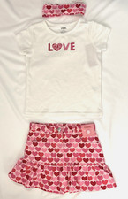 Gymboree Valentines Day Red Pink Love Outfit Skort Top Headband LOT Girls Size 5