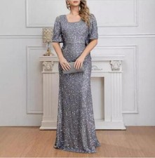 Women's Short Sleeve Dress Square collar Sequin Party Bridesmaid Formal dress 