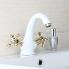 White Gold Bathroom Sink Mixer Faucet Basin Sink Tap Deck Mounted 2 Handles