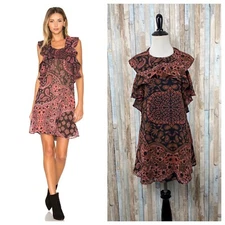 New For Love & Lemons XS Ruffled Halter Chiffon Paisley Print Margot Mini Dress